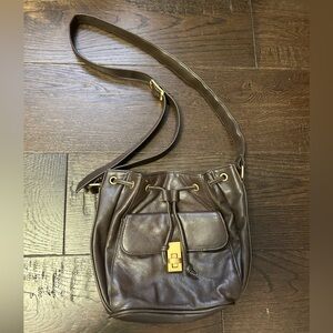 VINTAGE BROWN LEATHER PURSE LONG STRAP